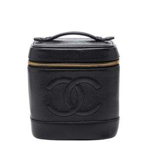 CHANEL Black Caviar Leather Logo Vanity Bag